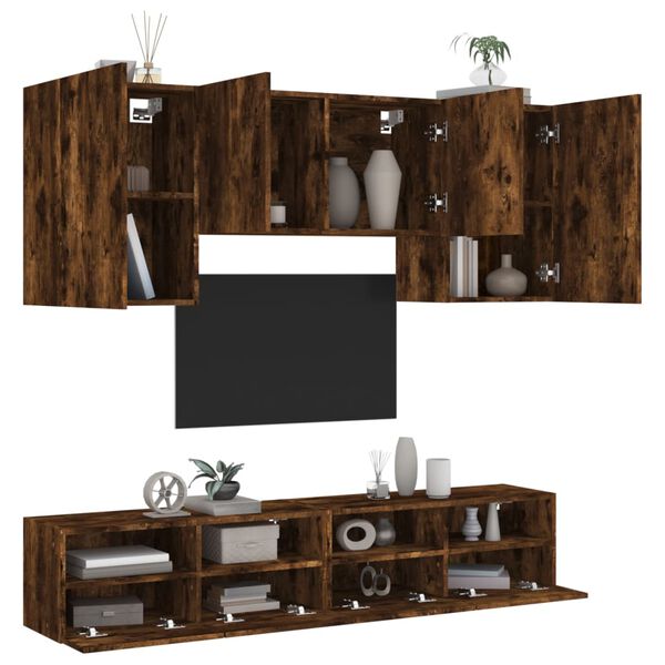 vidaXL 5 Piece TV Wall Units Smoked Oak Engineered Wood