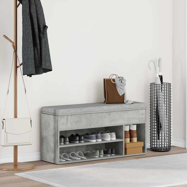 vidaXL Shoe Bench Concrete Grey 102x30.5x45 cm Engineered Wood