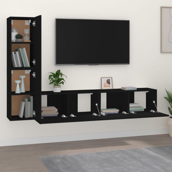 vidaXL 4 Piece TV Cabinet Set Black Engineered Wood
