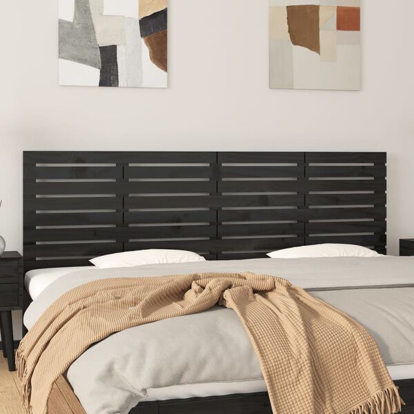vidaXL Wall Headboard Black 166x3x63 cm Solid Wood Pine