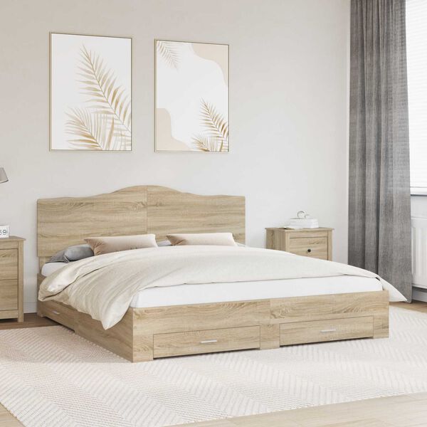 vidaXL Bed Frame with Drawer Sonoma Oak 180 x 200 cm Engineered Wood