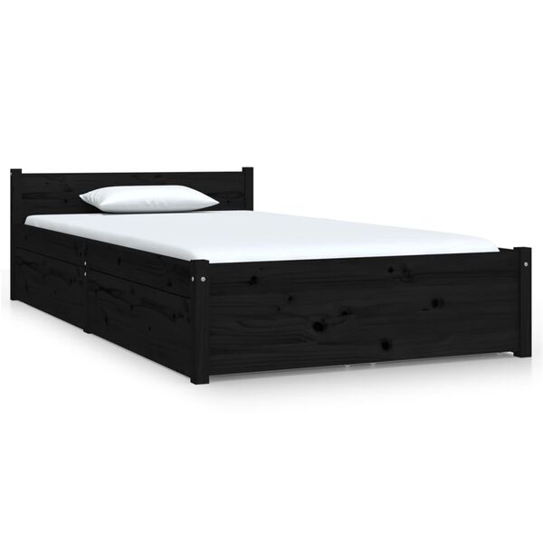 vidaXL Bed Frame without Mattress with Drawers Black Single