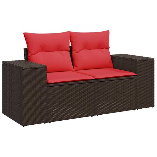 vidaXL 5 Piece Garden Sofa Set with Cushions Brown Poly Rattan Acacia