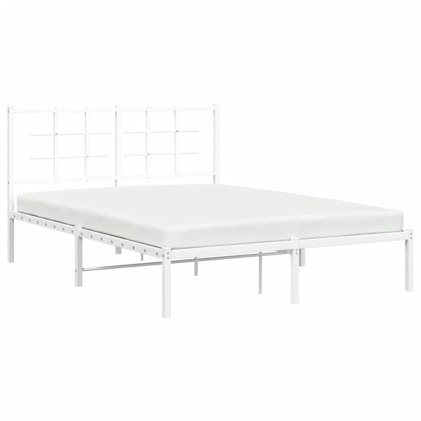 vidaXL Metal Bed Frame without Mattress with Headboard White 135x190cm