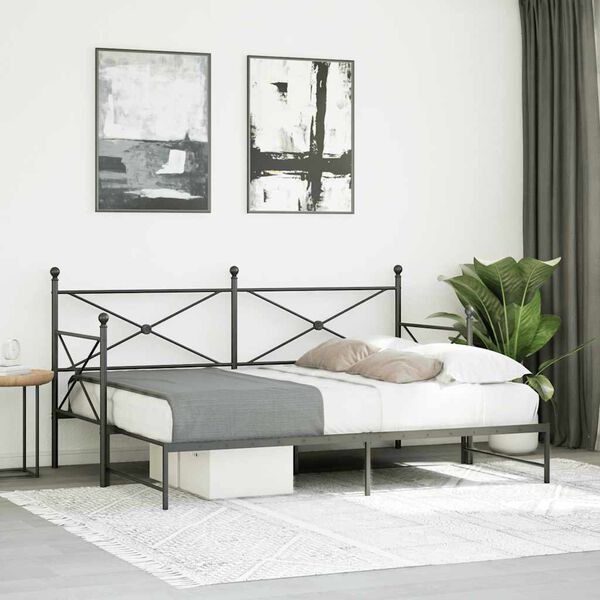 vidaXL Daybed with Trundle without Mattress Black 75x190 cm Steel