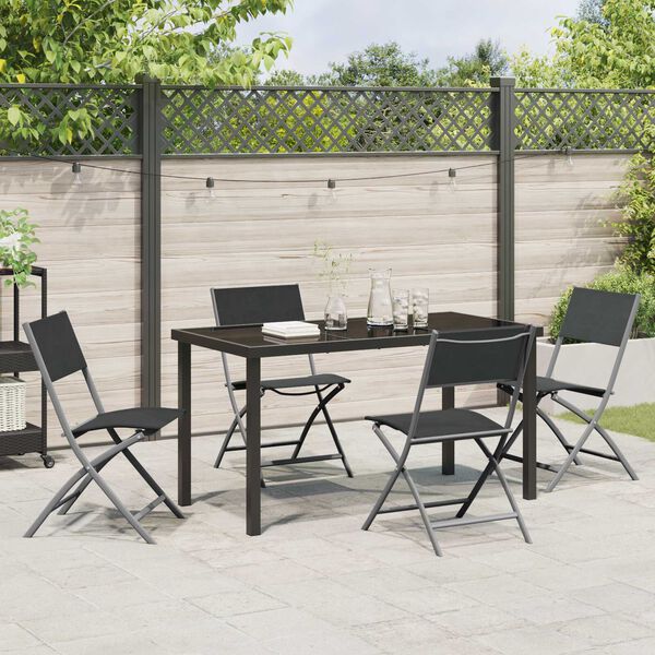 vidaXL Garden Dining Set Folding 5 pcs Black Powder-Coated Steel