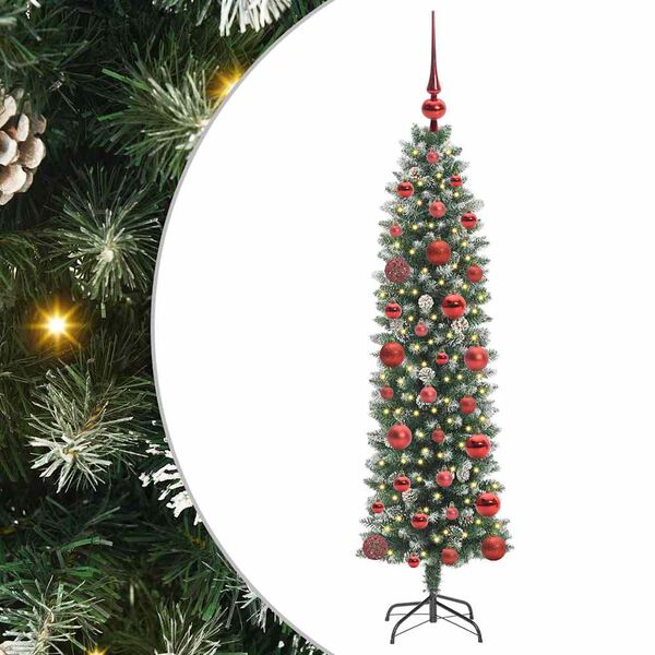 vidaXL Artificial Slim Christmas Tree Green and white 120 cm