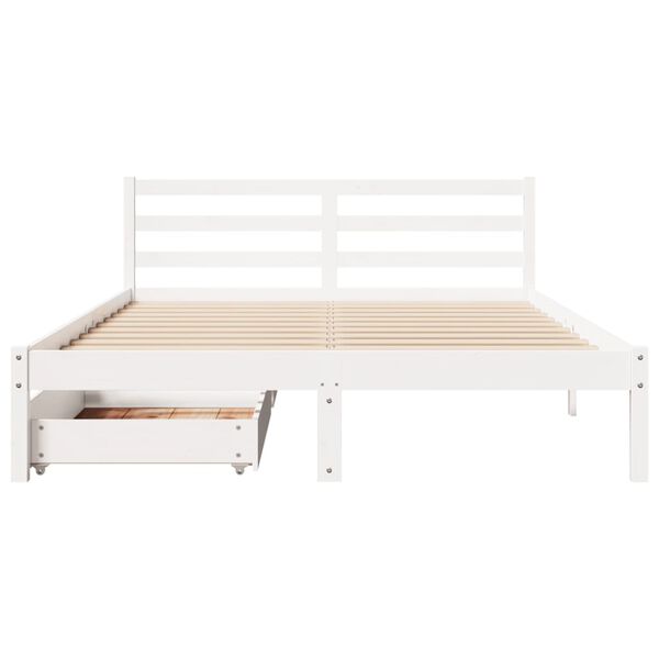 vidaXL Bed Frame without Mattress White 150x200 cm King Size Solid Wood Pine