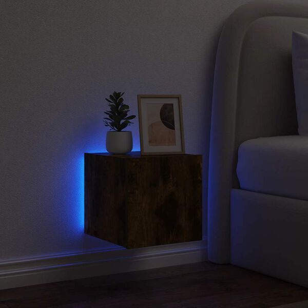 vidaXL TV Wall Cabinet with LED Lights Smoked Oak 30.5x35x30 cm