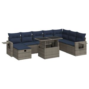 vidaXL 9 Piece Garden Sofa Set with Cushions Grey Poly Rattan Acacia
