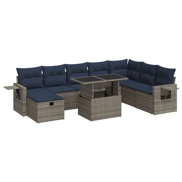 vidaXL 9 Piece Garden Sofa Set with Cushions Grey Poly Rattan Acacia