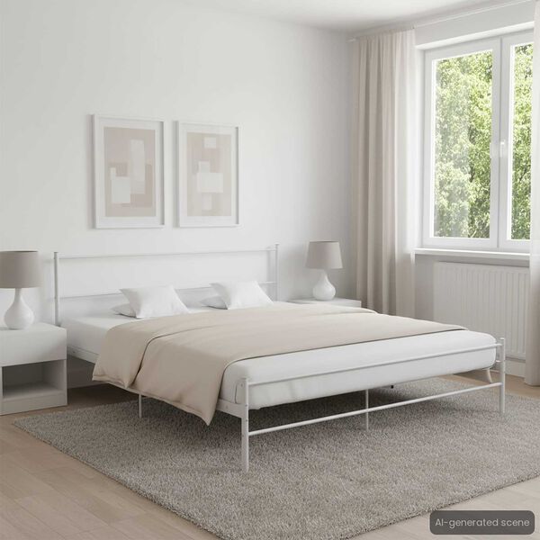 vidaXL Bed Frame without Mattress with Headboard White 160x200 cm Metal