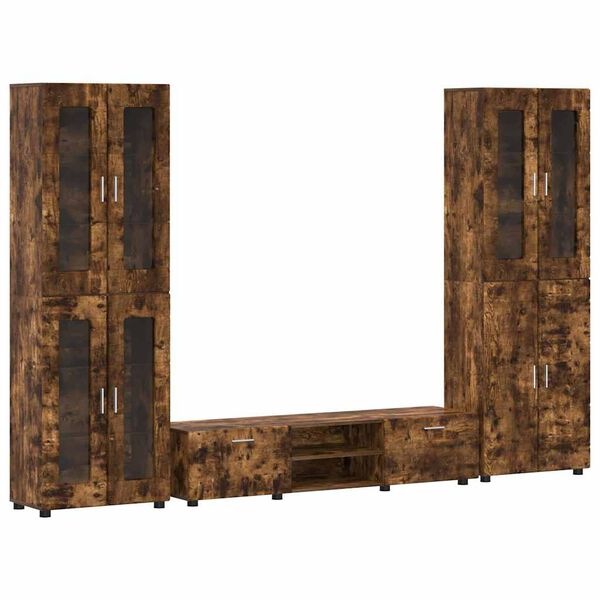 vidaXL TV Cabinet Set with Drawer with Door Smoked Oak Engineered Wood