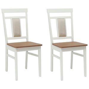 vidaXL Dining Chair 2 pcs White and Natural Solid Rubber Wood