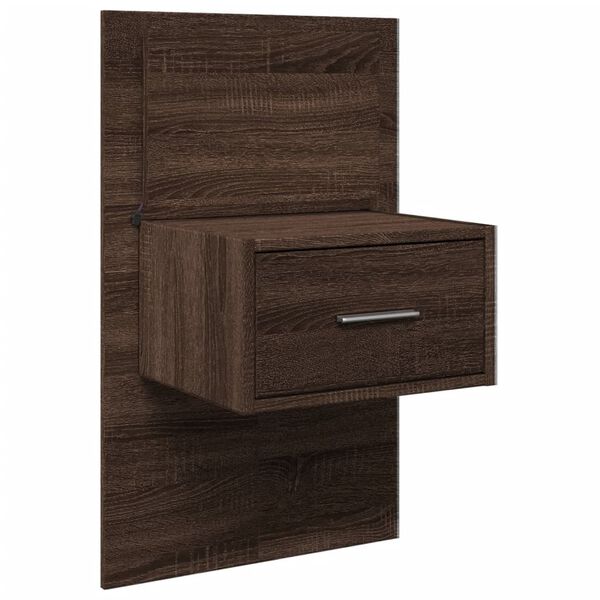 vidaXL Wall-mounted Bedside Cabinet with LED Lights Brown Oak