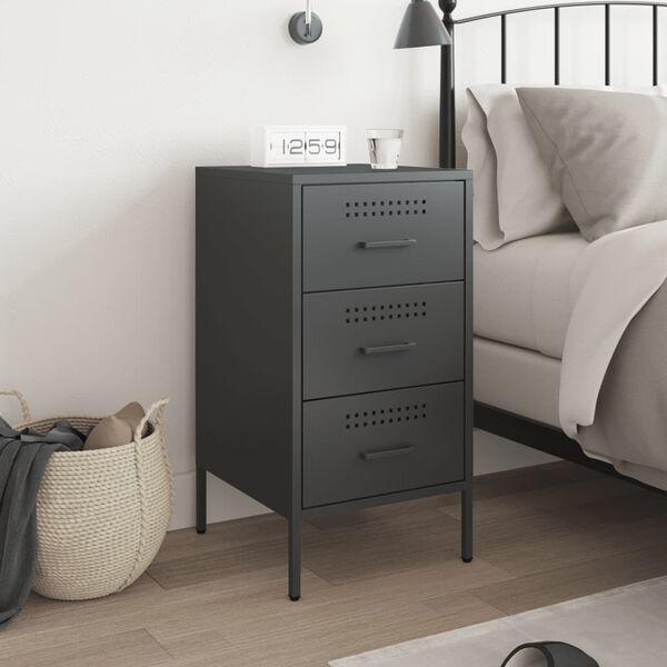 vidaXL Bedside Cabinet Black 36x39x68 cm Steel