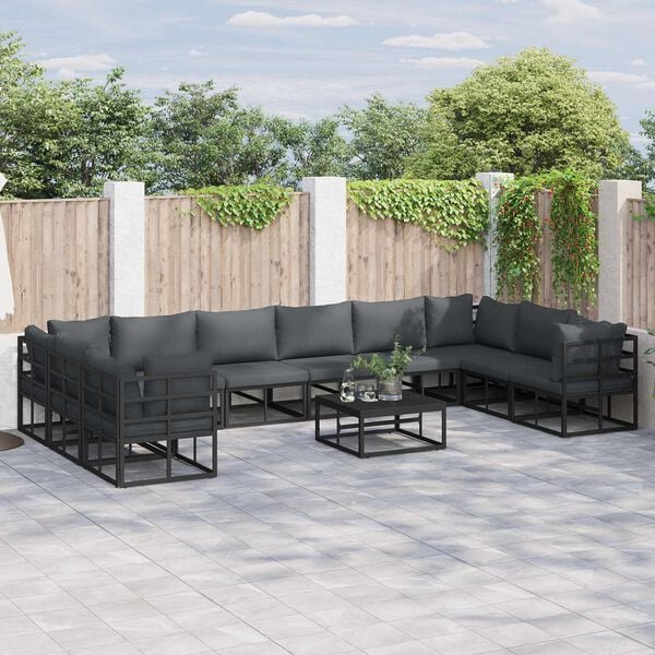 vidaXL Garden Sofa Set with Cushion 10 pcs Black Aluminium