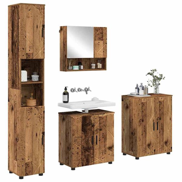 vidaXL Bathroom Furniture Set 4 pcs Old Wood Engineered wood & Metal
