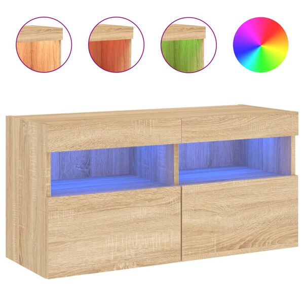 vidaXL TV Wall Cabinet with LED Lights Sonoma Oak 80x30x40 cm