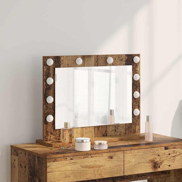 vidaXL Vanity Mirror with LED Strip Lights Old Wood 60 x 45 x 18 cm
