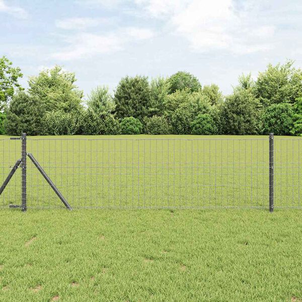 vidaXL Fence with Post Grey 0.4 x 10 m Steel and PVC
