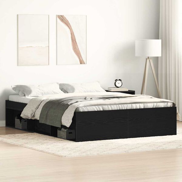 vidaXL Bed Frame without Mattress Black Oak 135x190 cm Engineered Wood