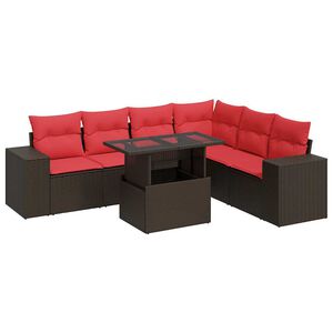 vidaXL 7 Piece Garden Sofa Set with Cushions Brown Poly Rattan Acacia