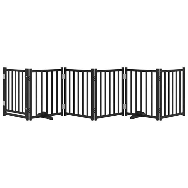 vidaXL Dog Gate with Door Foldable 6 Panels Black 300 cm Solid Wood Fir