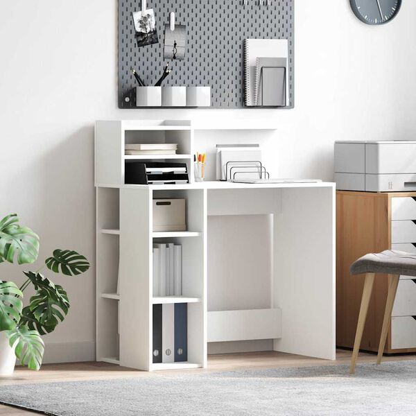 vidaXL Desk with Shelf White 90 x 48 x 101.5 cm Engineered Wood