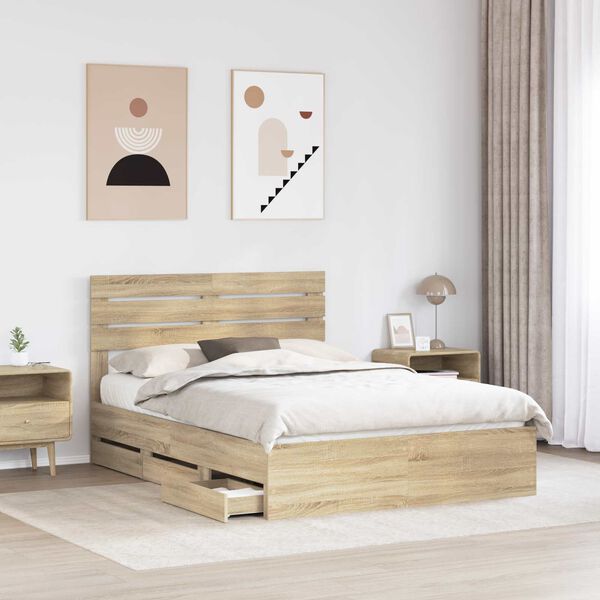 vidaXL Bed Frame with Drawer Sonoma Oak 140 x 200 cm Engineer Wood