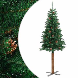 vidaXL Slim Christmas Tree with Real Wood and Cones Green 150 cm PVC