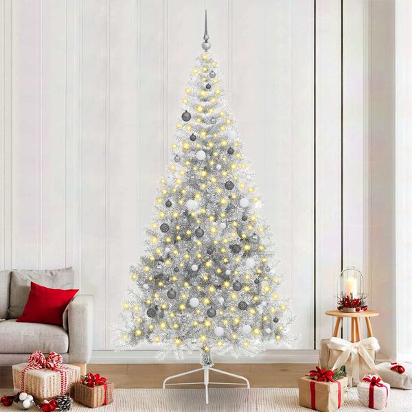 vidaXL Artificial Pre-lit Christmas Tree Silver 240 cm PET