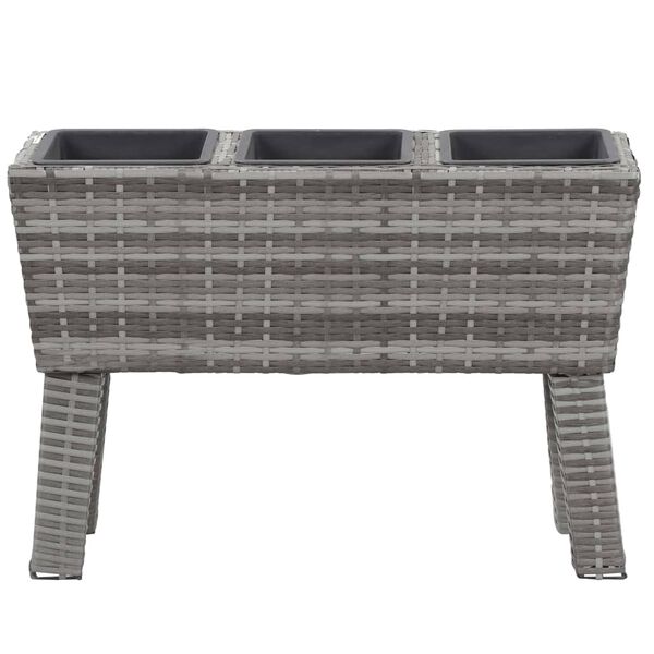 vidaXL Garden Raised Bed with Legs and 3 Pots 72x25x50 cm Poly Rattan Grey