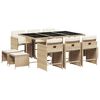 vidaXL 11 Piece Garden Dining Set with Cushions Beige Poly Rattan