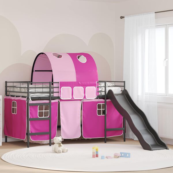 vidaXL Kids'Loft Bed Frame Black and Pink 79.5 x 200 cm Metal