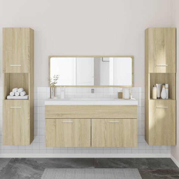 vidaXL 4 Piece Bathroom Furniture Set Sonoma Oak Engineered Wood