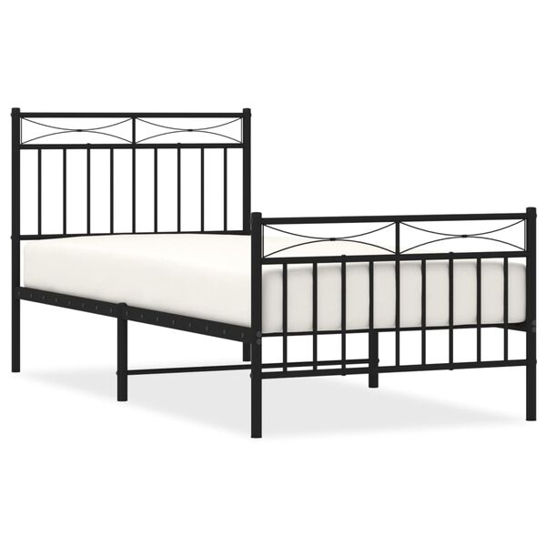 vidaXL Metal Bed Frame without Mattress with Footboard Black 90x190cm
