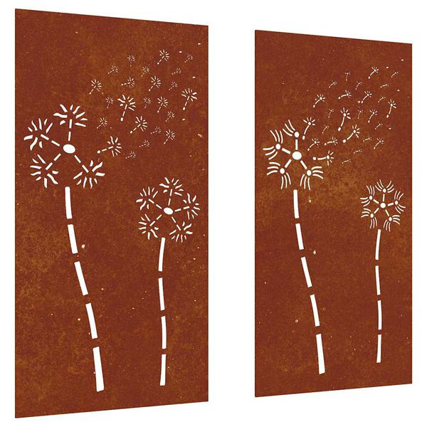 vidaXL Garden Wall Decorations 2pcs 105x55cm Corten Steel Flower Design
