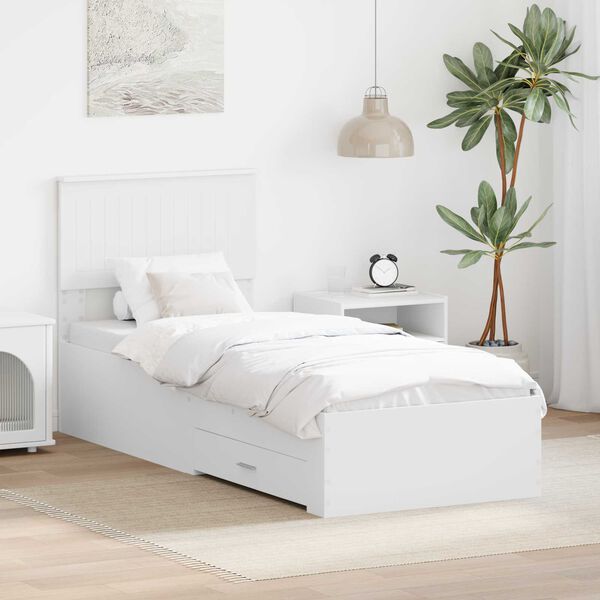 vidaXL Bed Frame White and Silver 75 x 190 cm Engineered Wood