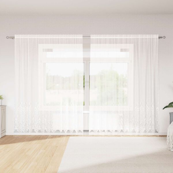 vidaXL Lace Curtain with Curtains Floral White 200 x 300 cm Polyester