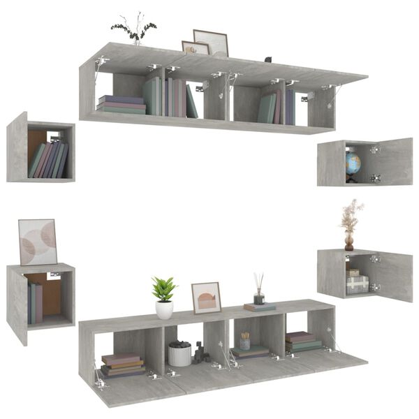 vidaXL 8 Piece TV Cabinet Set Concrete Grey Engineered Wood