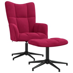 vidaXL Relaxing Chair with a Stool Wine Red Velvet