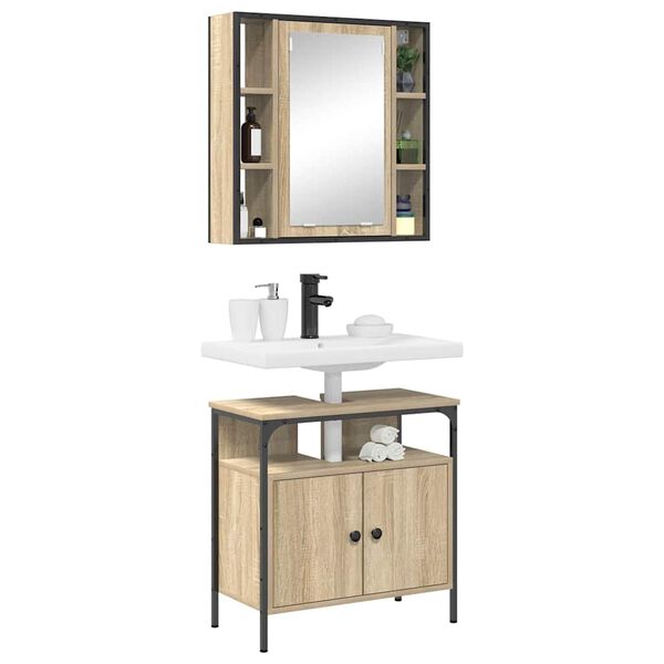 vidaXL Bathroom Furniture Set with Shelf 2 pcs Brown Engineered wood