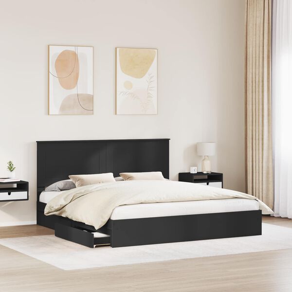 vidaXL Storage Bed with Headboard Black 200 x 200 cm Engineered Wood