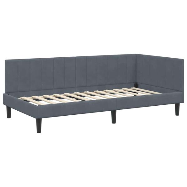 vidaXL Corner Bed Frame with Headboard Dark Grey 90 cm x 190 cm Velvet