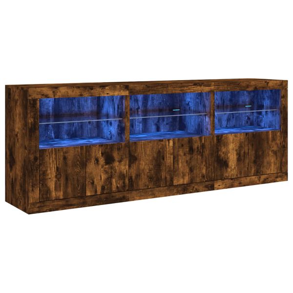 vidaXL Sideboard with LED Lights Smoked Oak 181.5x37x67 cm