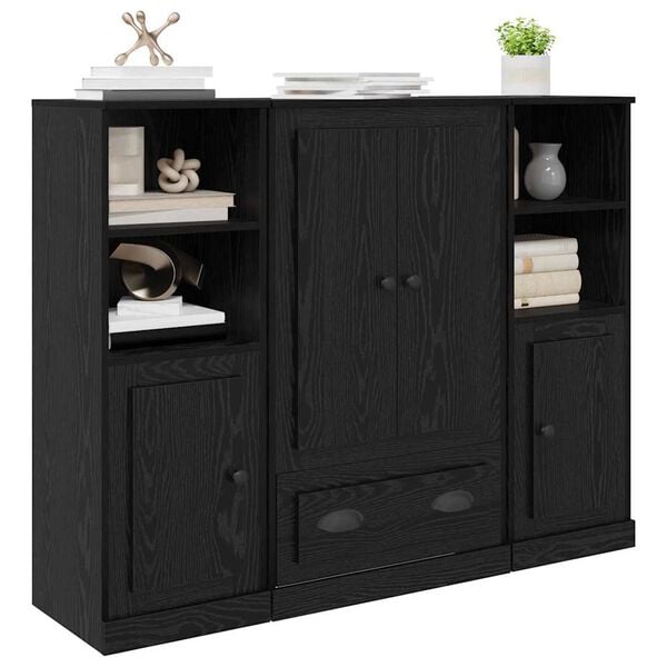 vidaXL Highboard with Drawer 3 pcs Black Oak Engineered Wood