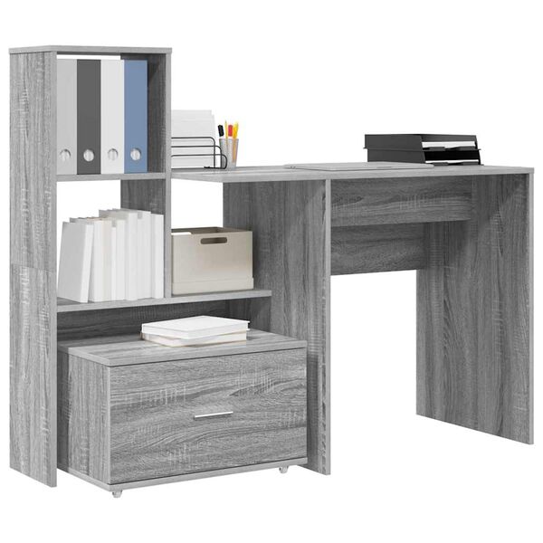 vidaXL Desk Grey Sonoma 131.5 x 50 x 106.5 cm Engineered Wood