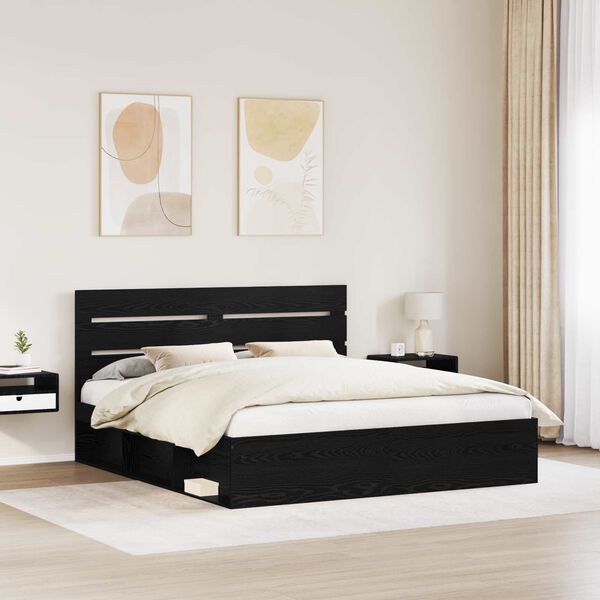 vidaXL Bed Frame with Headboard Black 200 x 200 cm Solid Pine Wood