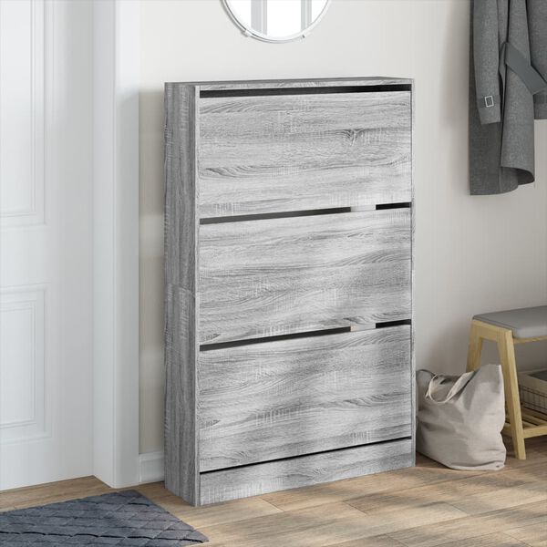 vidaXL Shoe Cabinet Grey Sonoma 80x21x125.5 cm Engineered Wood